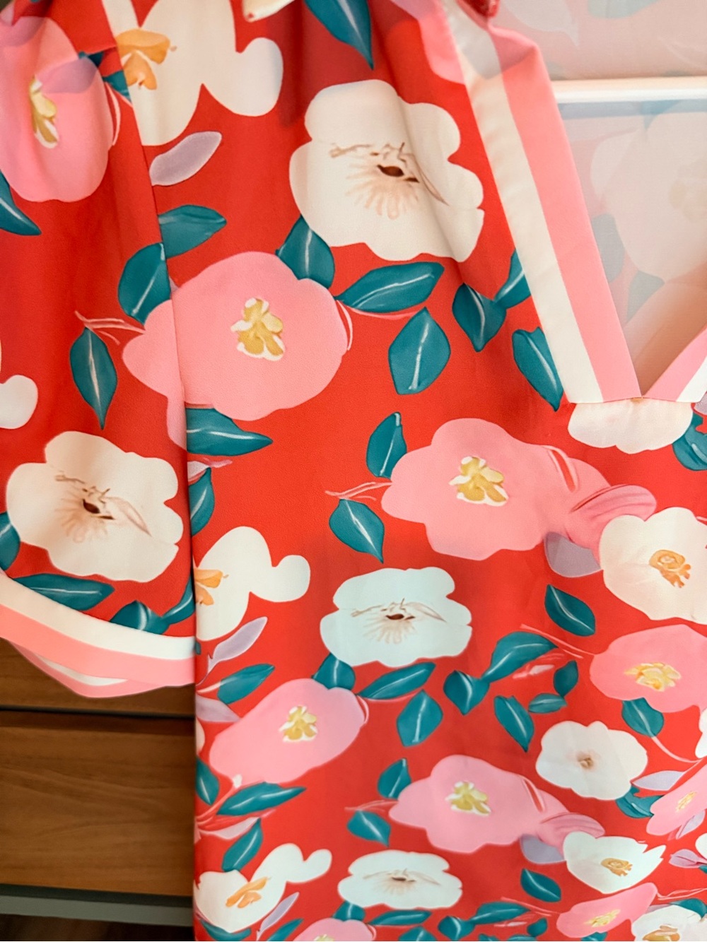 The Boutique Lab Floral V-Neck Shift Dress - Coral Pink White - Picture 2 of 5